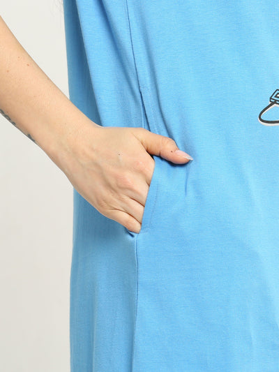 Hosiery Cotton Short Nighty Ocean Blue