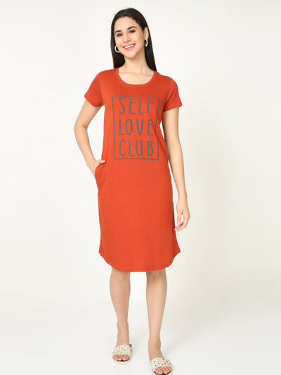 Hosiery Cotton Short Nighty Rust Orange