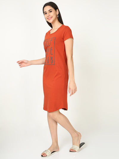 Hosiery Cotton Short Nighty Rust Orange