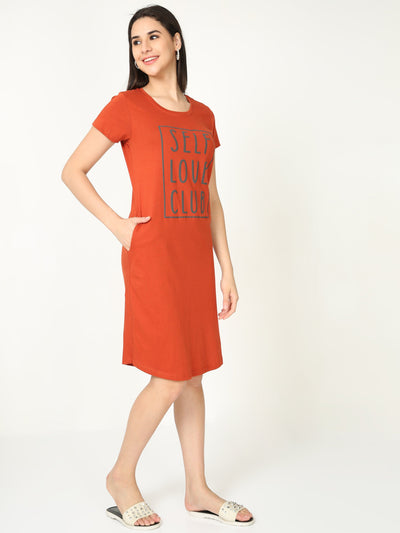Hosiery Cotton Short Nighty Rust Orange