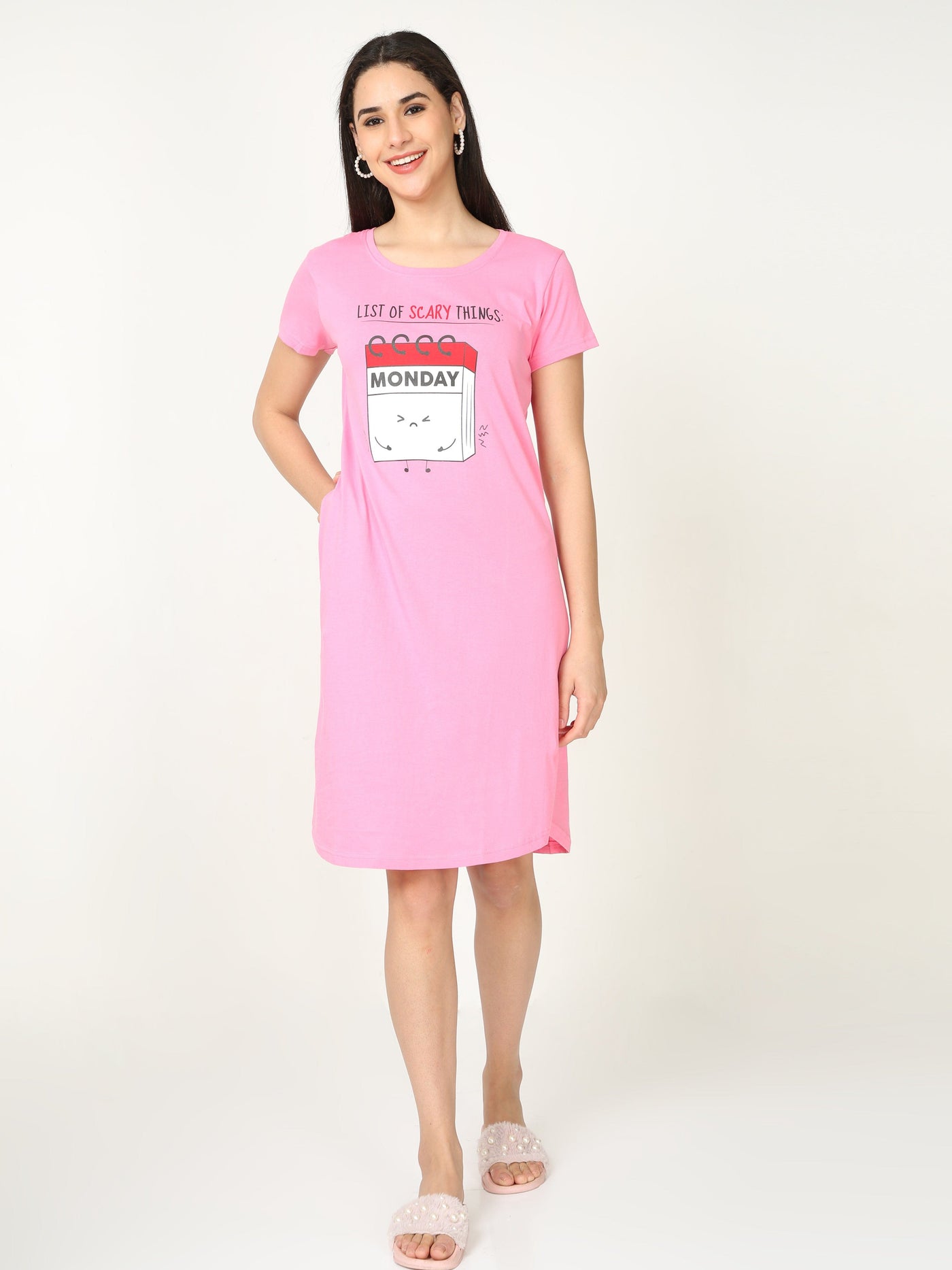 Hosiery Cotton Short Nighty Pink