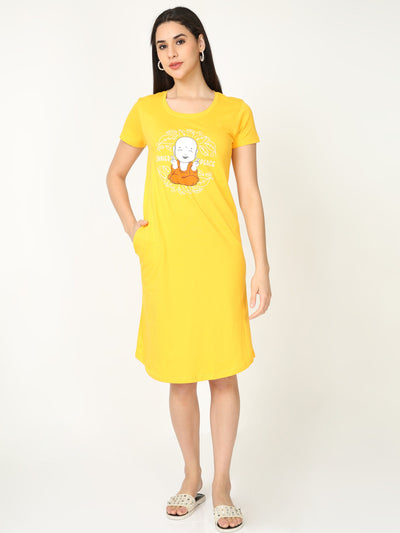 Hosiery Cotton Short Nighty Yellow