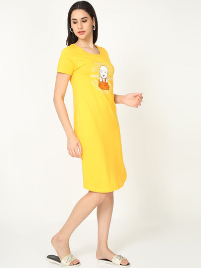 Hosiery Cotton Short Nighty Yellow