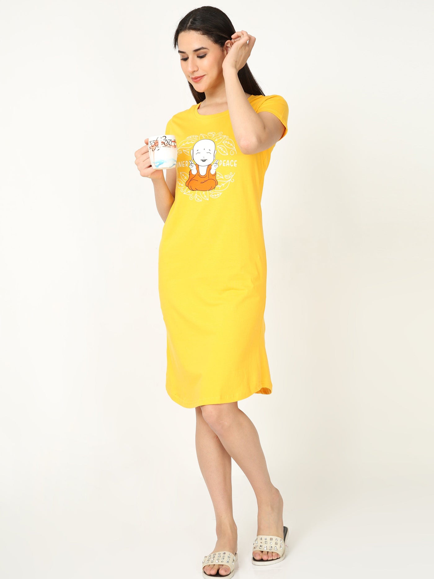 Hosiery Cotton Short Nighty Yellow