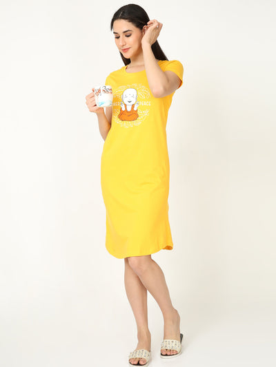 Hosiery Cotton Short Nighty Yellow