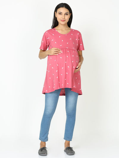 Hosiery Cotton Maternity Feeding Top Red