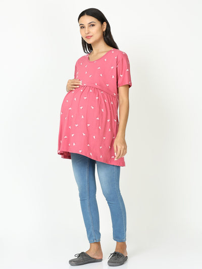 Hosiery Cotton Maternity Feeding Top Red