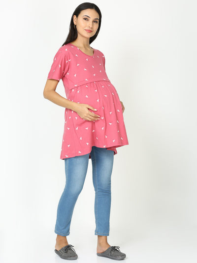 Hosiery Cotton Maternity Feeding Top Red