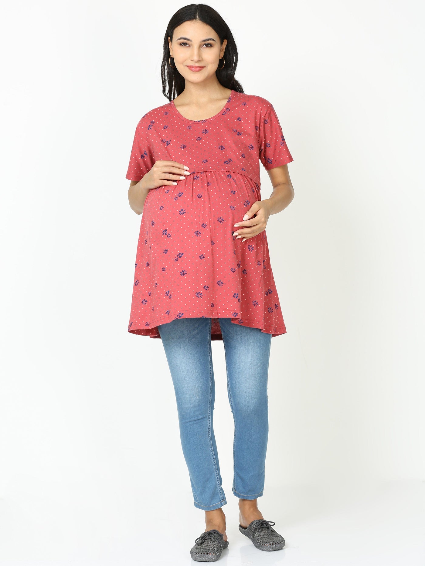 Hosiery Cotton Maternity Feeding Top Orange Blue
