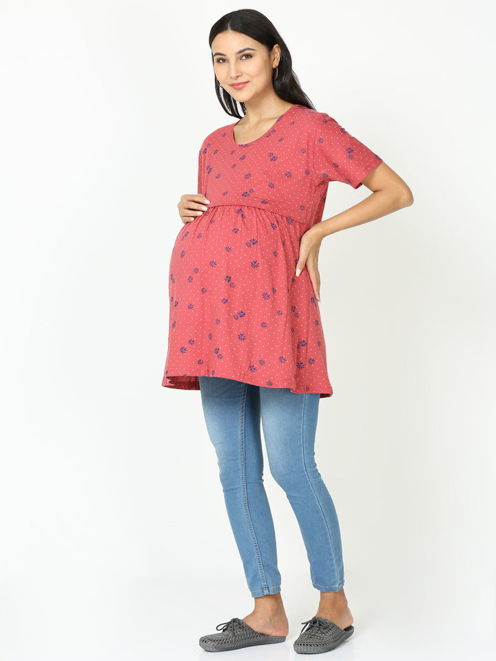  Maternity Top  Orange Blue Hosiery Cotton Maternity Feeding Tops- 9shines label 