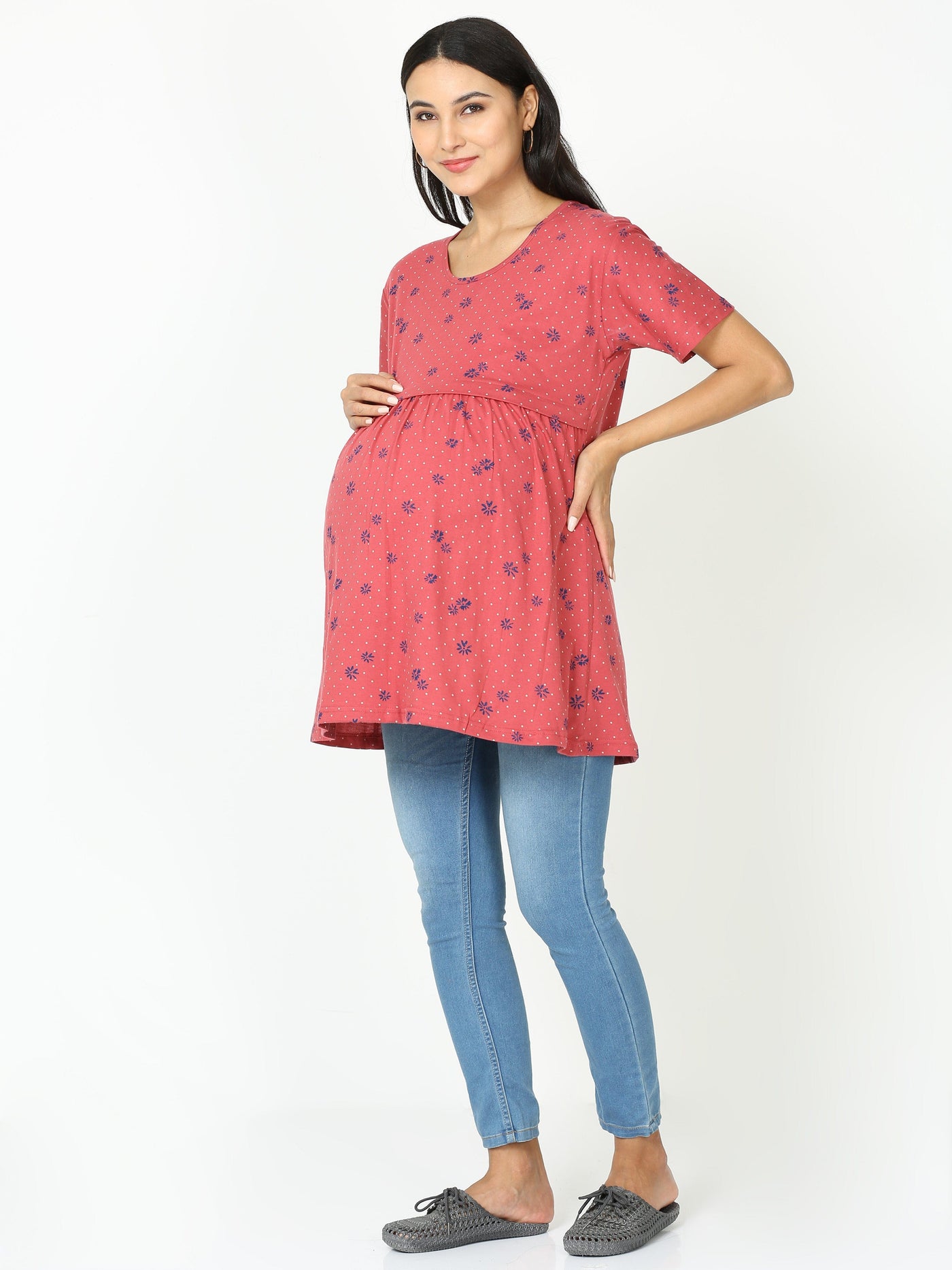 Hosiery Cotton Maternity Feeding Top Orange Blue