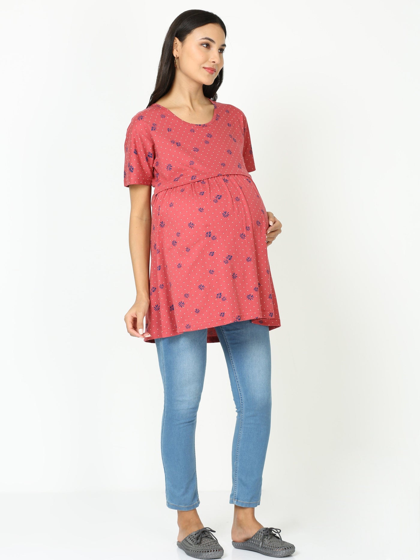 Hosiery Cotton Maternity Feeding Top Orange Blue
