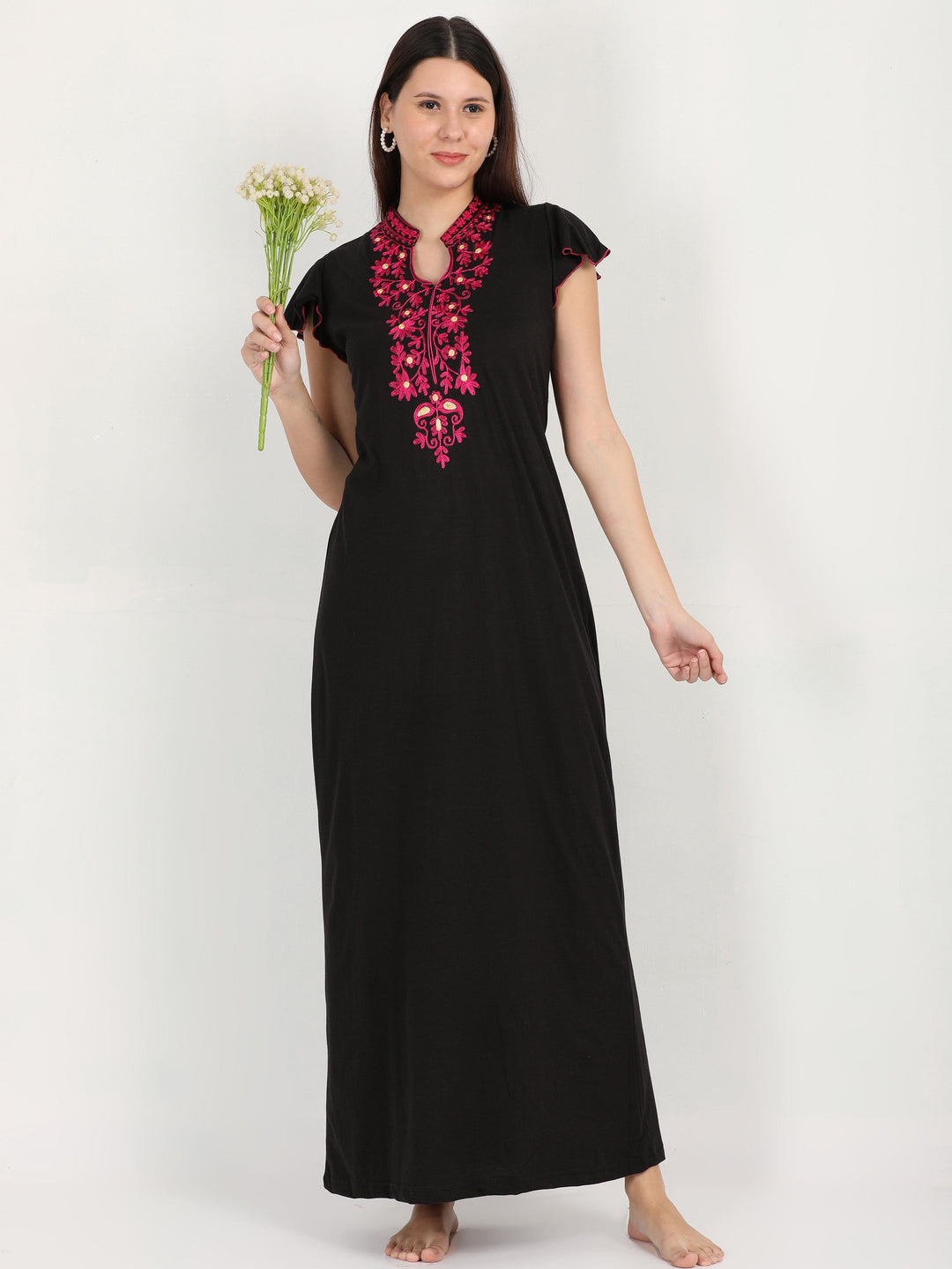  Cotton Blend Nighty  Black Cotton Blend Designer Nighty | Designer Nighty Dress- 9shines label 
