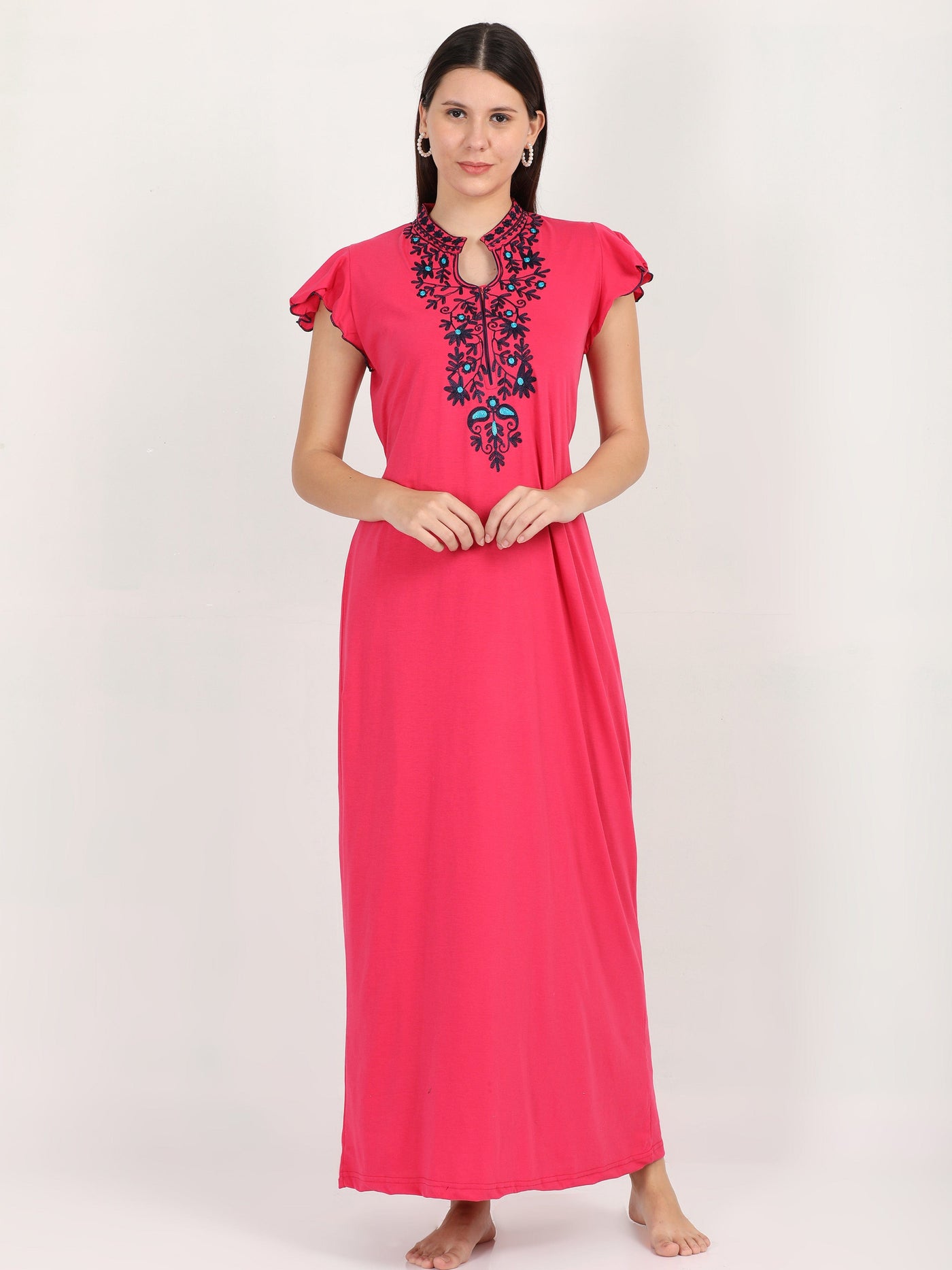 Pink Cotton Blend Designer Nighty 