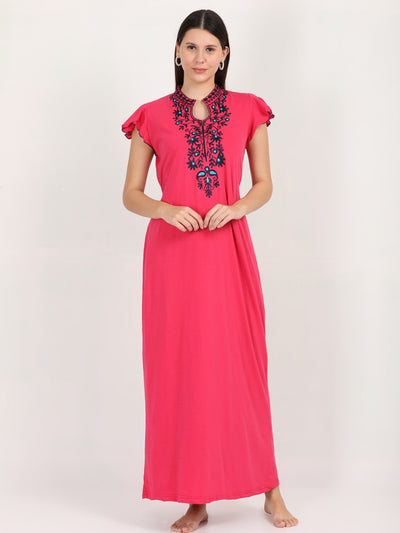 Pink Cotton Blend Designer Nighty 