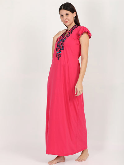Pink Cotton Blend Designer Nighty 