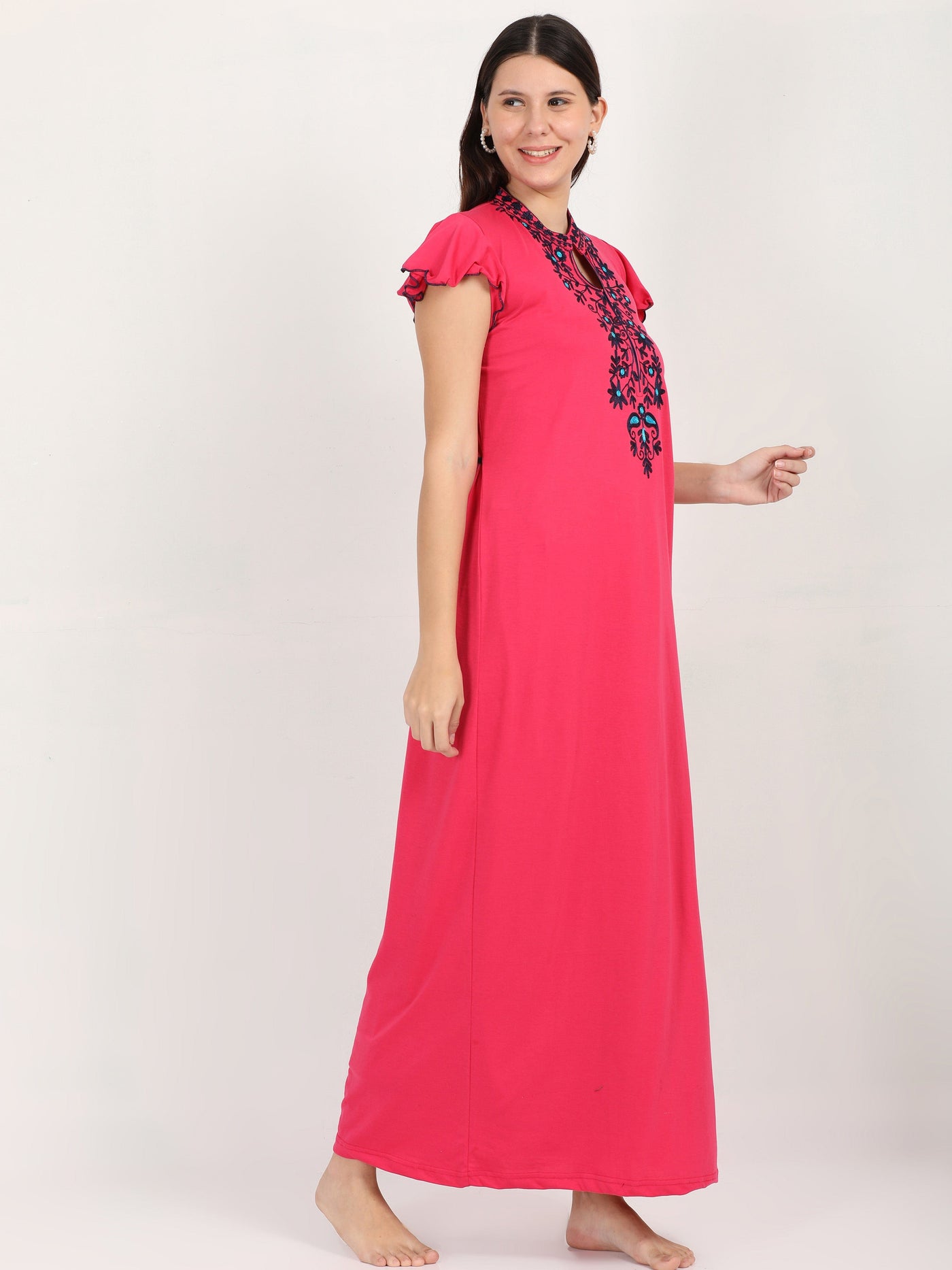 Pink Cotton Blend Designer Nighty 