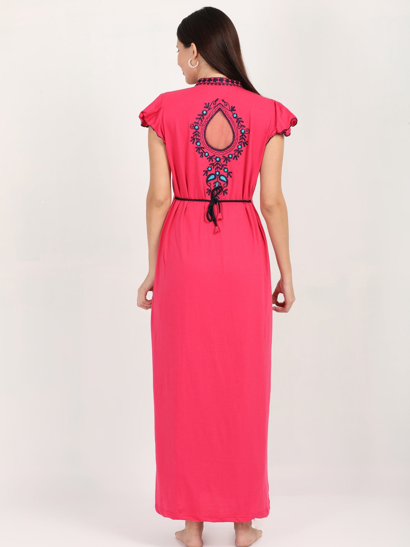 Pink Cotton Blend Designer Nighty 