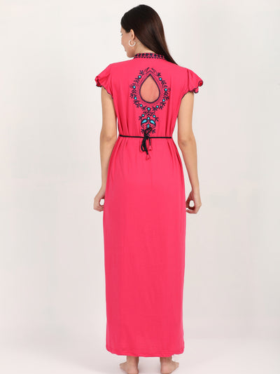 Pink Cotton Blend Designer Nighty 