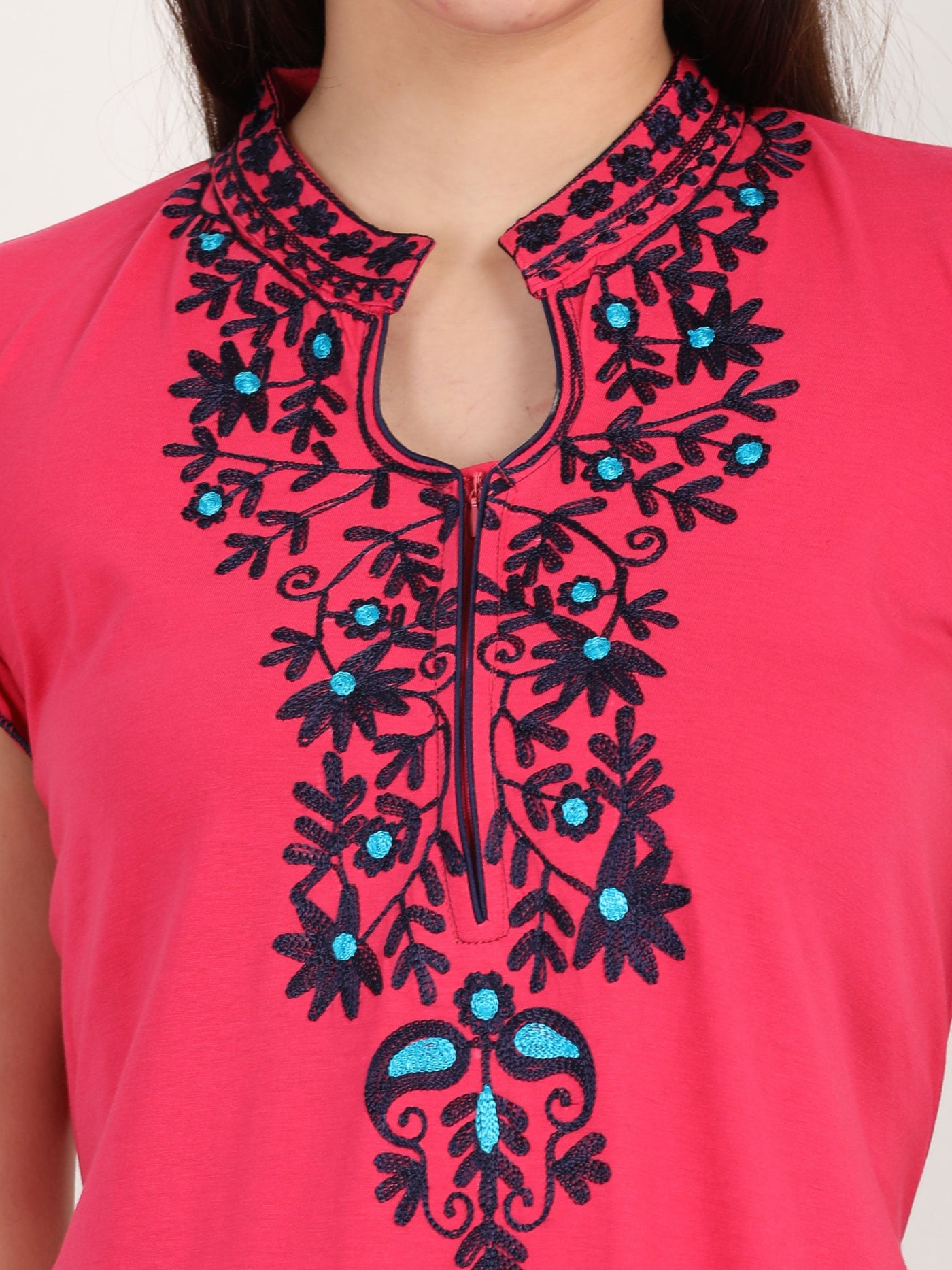 Pink Cotton Blend Designer Nighty 