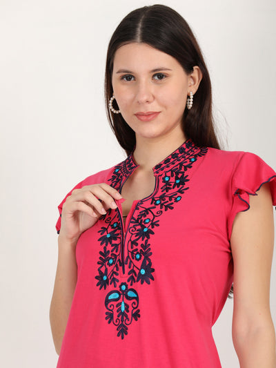 Pink Cotton Blend Designer Nighty 