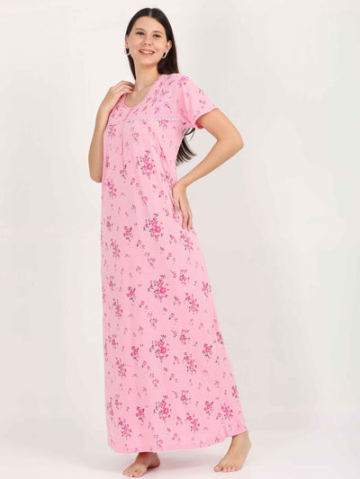 Pink Cotton Blend Designer Nighty 