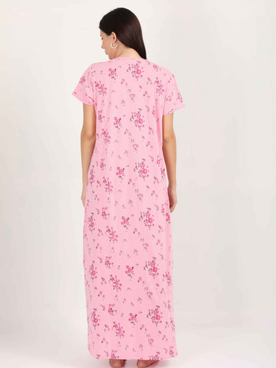 Pink Cotton Blend Designer Nighty 