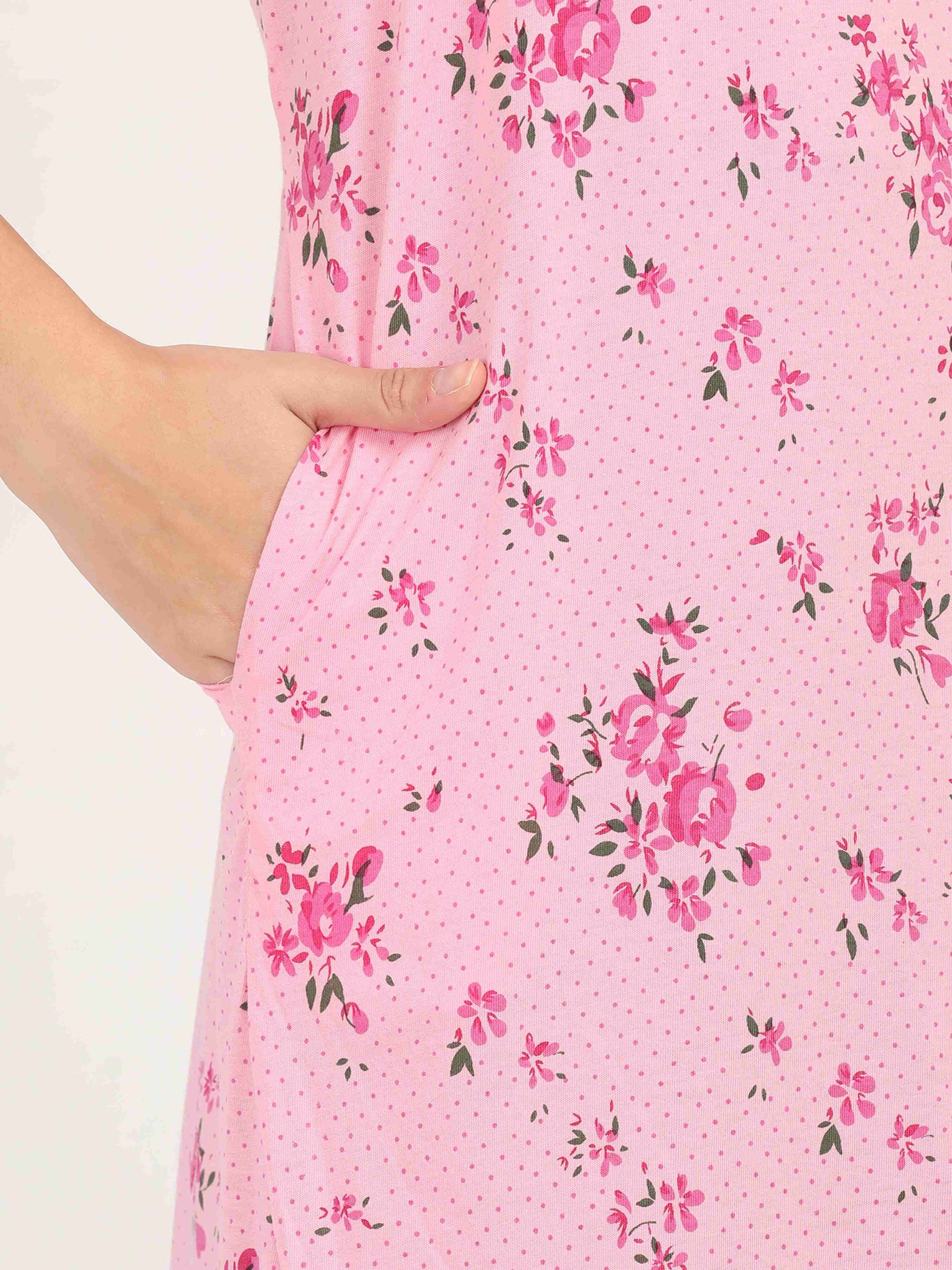 Pink Cotton Blend Designer Nighty 