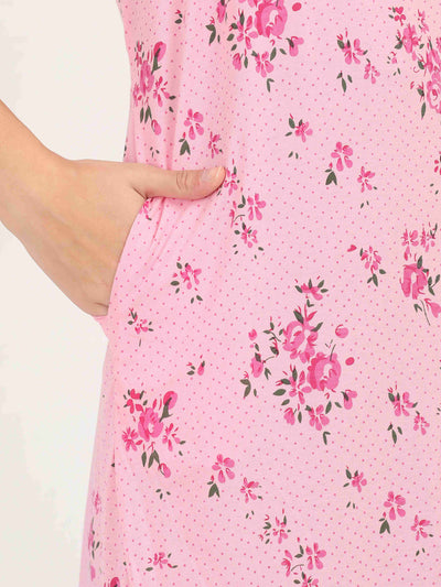 Pink Cotton Blend Designer Nighty 