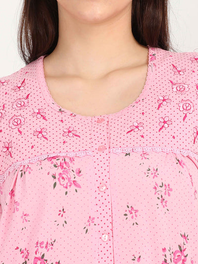Pink Cotton Blend Designer Nighty 