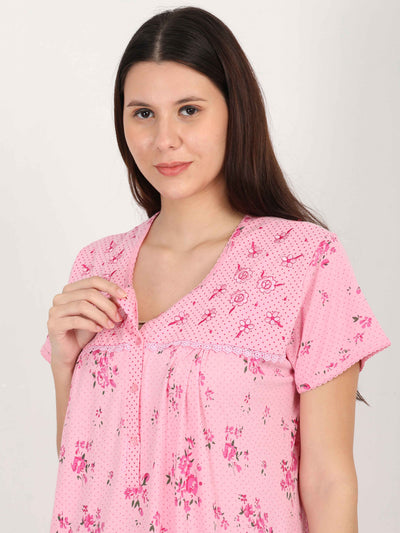 Pink Cotton Blend Designer Nighty 
