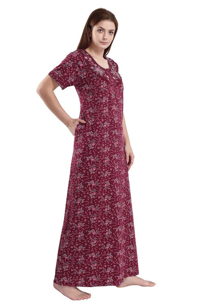 Hosiery Cotton Maternity Feeding Nighty  Maroon