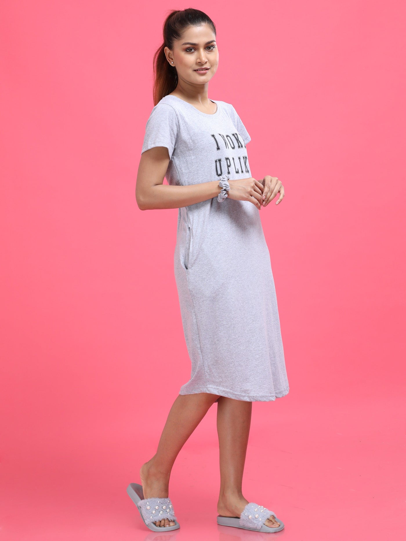 Hosiery Cotton Short Nighty Grey