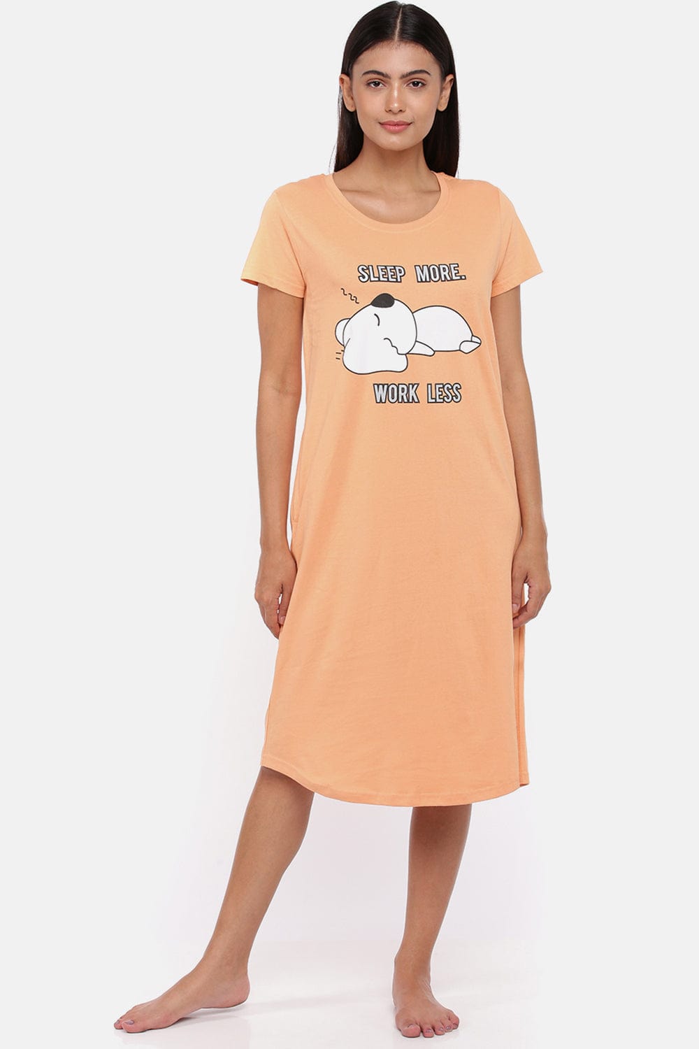 Hosiery Cotton Short Nighty Peach Sleepy Dog