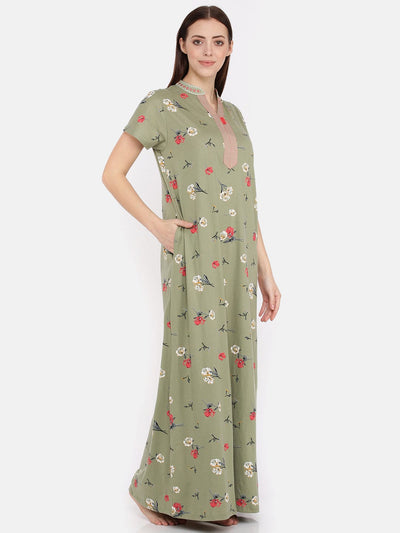 Light Green Hosiery Cotton Designer Nighty