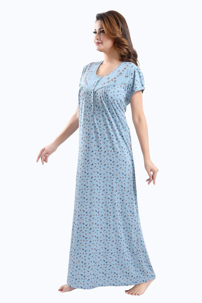 Steel Blue Cotton Blend Designer Nighty