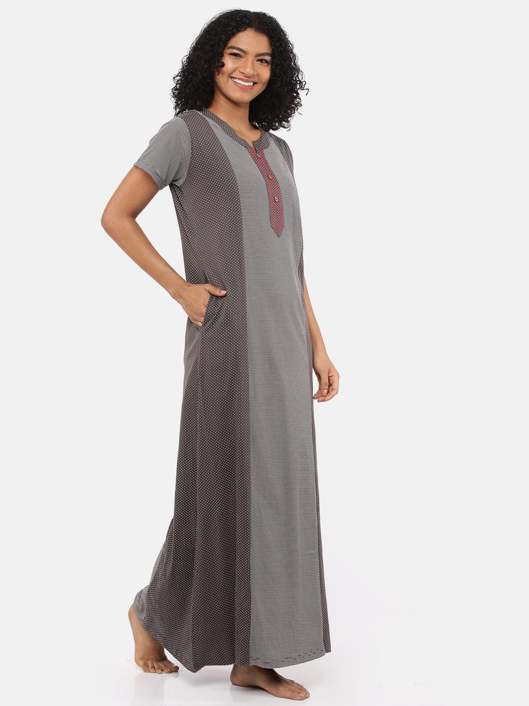  Charcoal Black Hosiery Cotton Designer Nighty |