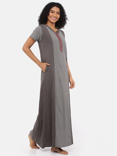  Charcoal Black Hosiery Cotton Designer Nighty |