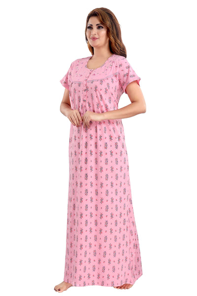 Pink Cotton Blend Designer Nighty