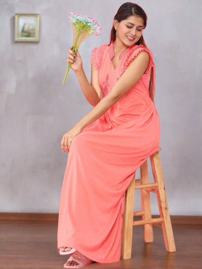 Light Peach Cotton Blend Designer Nighty