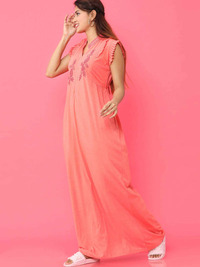 Light Peach Cotton Blend Designer Nighty