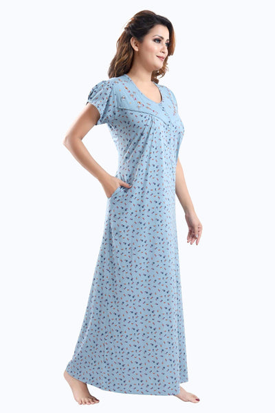 Steel Blue Cotton Blend Designer Nighty