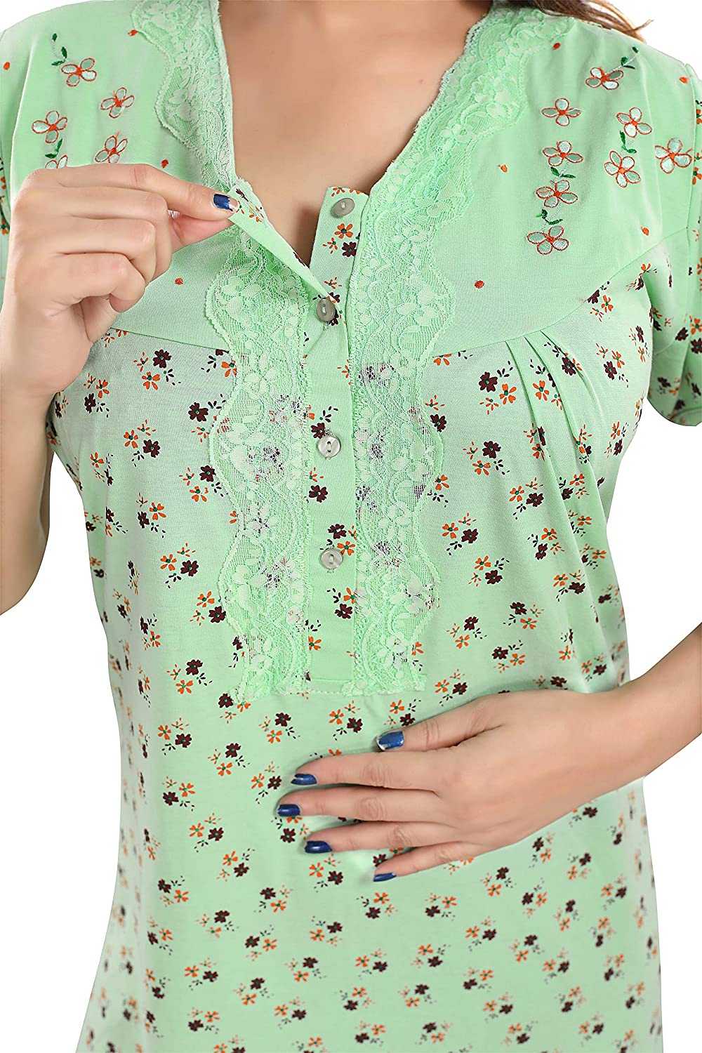 Green Cotton Maternity Nighty