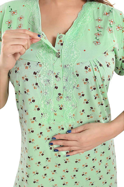 Green Cotton Maternity Nighty