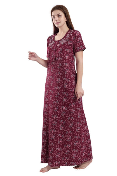 Hosiery Cotton Maternity Feeding Nighty  Maroon