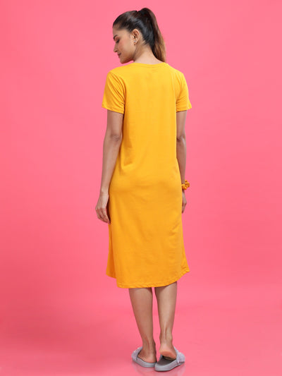 Hosiery Cotton Short Nighty Musturd
