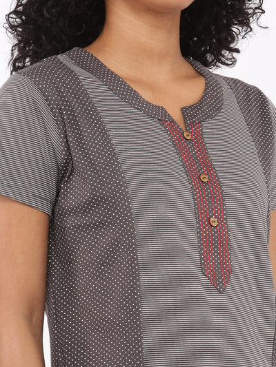  Charcoal Black Hosiery Cotton Designer Nighty |