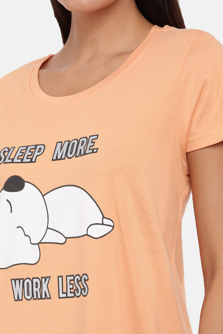  Short Nighty  Hosiery Cotton Peach Sleepy Dog Short Nighty | Short Nighty- 9shines label 