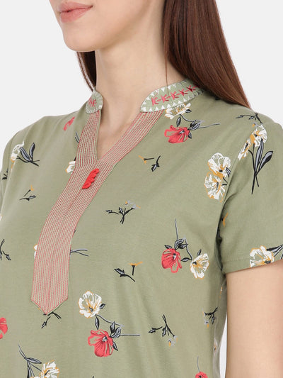 Light Green Hosiery Cotton Designer Nighty