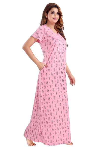 Pink Cotton Blend Designer Nighty